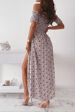 Elegant Floral Slit Fold Off the Shoulder Waist Skirt Dresses(5 Colors)