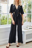 Casual Solid Patchwork Strap Design V Neck Jumpsuits