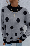 Dot Patchwork Contrast O Neck Sweater(5 Colors)