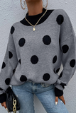 Dot Patchwork Contrast O Neck Sweater(5 Colors)