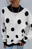 Dot Patchwork Contrast O Neck Sweater(5 Colors)