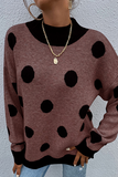 Dot Patchwork Contrast O Neck Sweater(5 Colors)