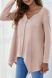 Casual Solid Patchwork Asymmetrical V Neck Tops