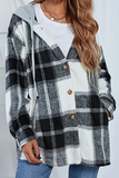 Casual Plaid Draw String Buckle Hooded Collar Outerwear