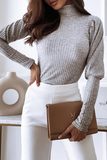 Casual Solid Buckle Fold Turtleneck Tops(3 Colors)