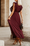 Elegant Solid Flounce Strap Design V Neck Pleated Dresses(5 Colors)