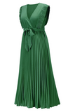 Elegant Solid Flounce Strap Design V Neck Pleated Dresses(5 Colors)