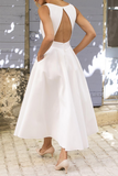 Fashion Solid Hollowed Out Backless V Neck Cake Skirt Dresses