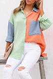 Casual Solid Patchwork Turndown Collar Tops(4 Colors)