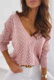 Fashion Solid Hollowed Out V Neck Sweater(5 Colors)