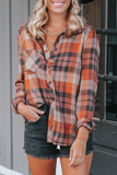 Casual Plaid Patchwork Turndown Collar Blouses