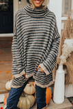 Casual Striped Pocket Turtleneck Sweaters(4 Colors)