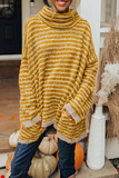 Casual Striped Pocket Turtleneck Sweaters(4 Colors)