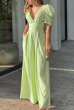 Elegant Solid Backless Solid Color V Neck Jumpsuits