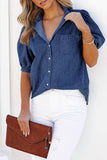 Casual Solid Patchwork Pocket Turndown Collar Tops