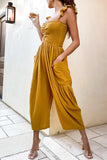 Casual Street Solid Patchwork Pocket Spaghetti Strap Straight Jumpsuits(4 Colors)