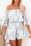 Casual Simplicity Print Patchwork Off the Shoulder Loose Rompers