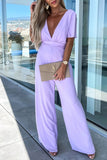 Casual Elegant Solid V Neck Regular Jumpsuits(4 Colors)