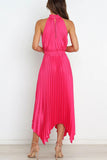 Sweet Elegant Solid Fold Asymmetrical Halter Irregular Dress Dresses