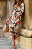 Street Elegant Print Patchwork V Neck A Line Dresses