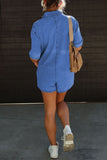 Casual Street Solid Pocket Turndown Collar Loose Rompers