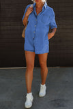 Casual Street Solid Pocket Turndown Collar Loose Rompers