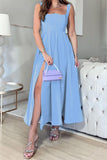 Elegant Solid Slit Square Collar Sleeveless Dress Dresses(3 Colors)