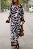 Street College Geometric Print Contrast V Neck Printed Dress Dresses