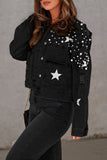 Casual Solid Beading Turndown Collar Long Sleeve Denim Jacket(3 Colors)