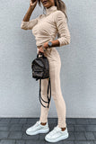 Casual Daily Solid Draw String Fold Turtleneck Long Sleeve Two Pieces