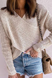 Chicindress Solid Color Knitted V-neck Sweater