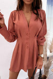 Chicindress V-neck Button Long Sleeve Mini Dress