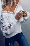 Chicindress V Neck Lace Patchwork White Sweater