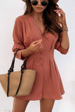 Chicindress V-neck Button Long Sleeve Mini Dress