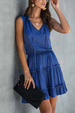 Chicindress Solid Pleated Adjustable Waist Dress