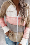 Chicindress Contrast Color Knitted Zipper Lightweight Hoodie