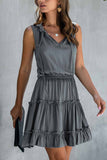 Chicindress Solid Pleated Adjustable Waist Dress