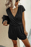 Chicindress Solid V Neck Short Sleeve Loose Romper