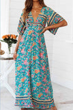 Chicindress Floral Printed Blue Ankle Length Dress