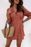 Chicindress V-neck Button Long Sleeve Mini Dress