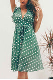 Chicindress Deep V-Neck Polka Dot Dress