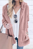 Solid Color Plush Cap Long Sleeve Cardigan Coat